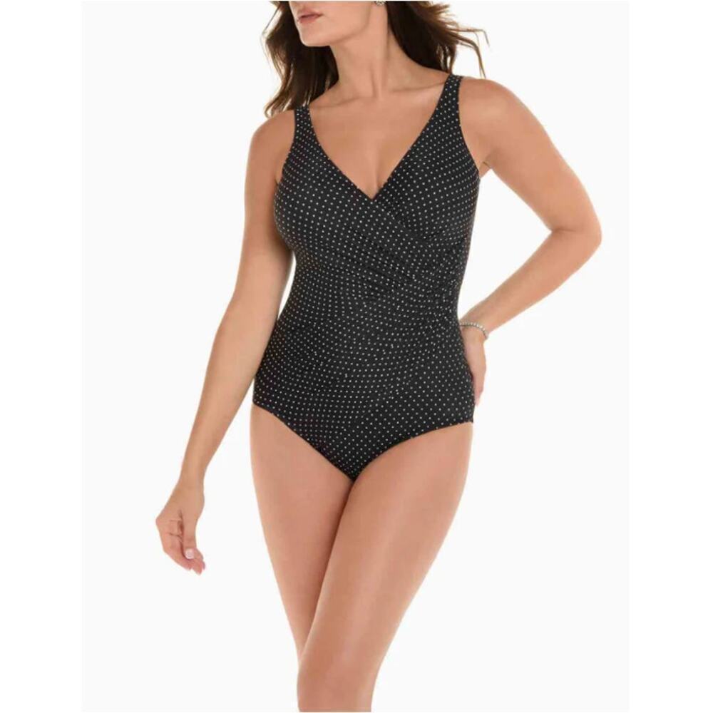 Miraclesuit Women's Black White Pin Point Oceanus One Piece Size 10